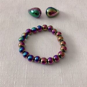 Iridescent Stretch Bracelet and Earrings